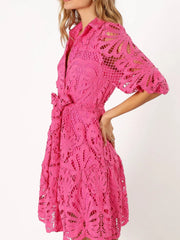 Lace Tie Waist Half Sleeve Dress OutfitFlow