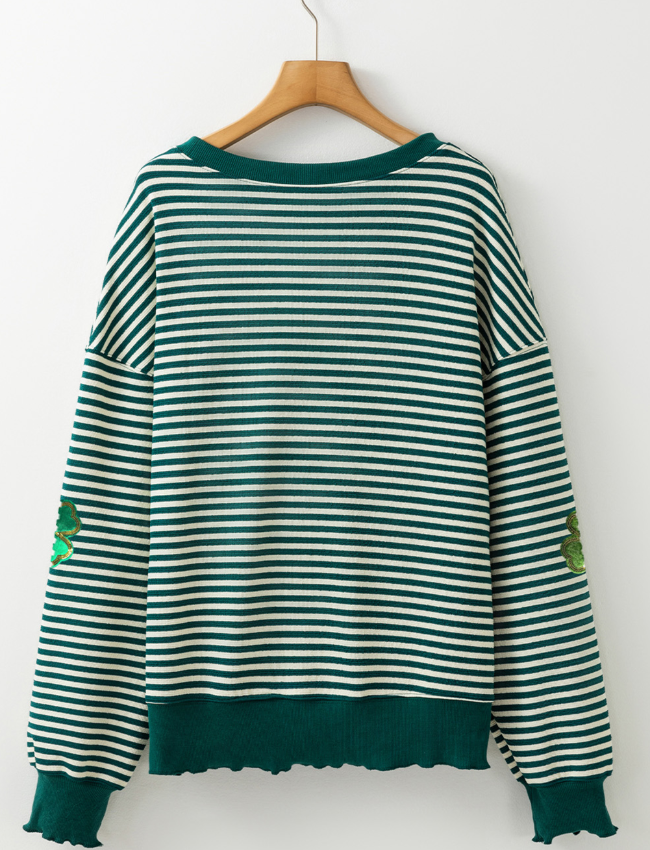 Stripe Lucky Clover Drop Shoulder Sweatshirt OutfitFlow