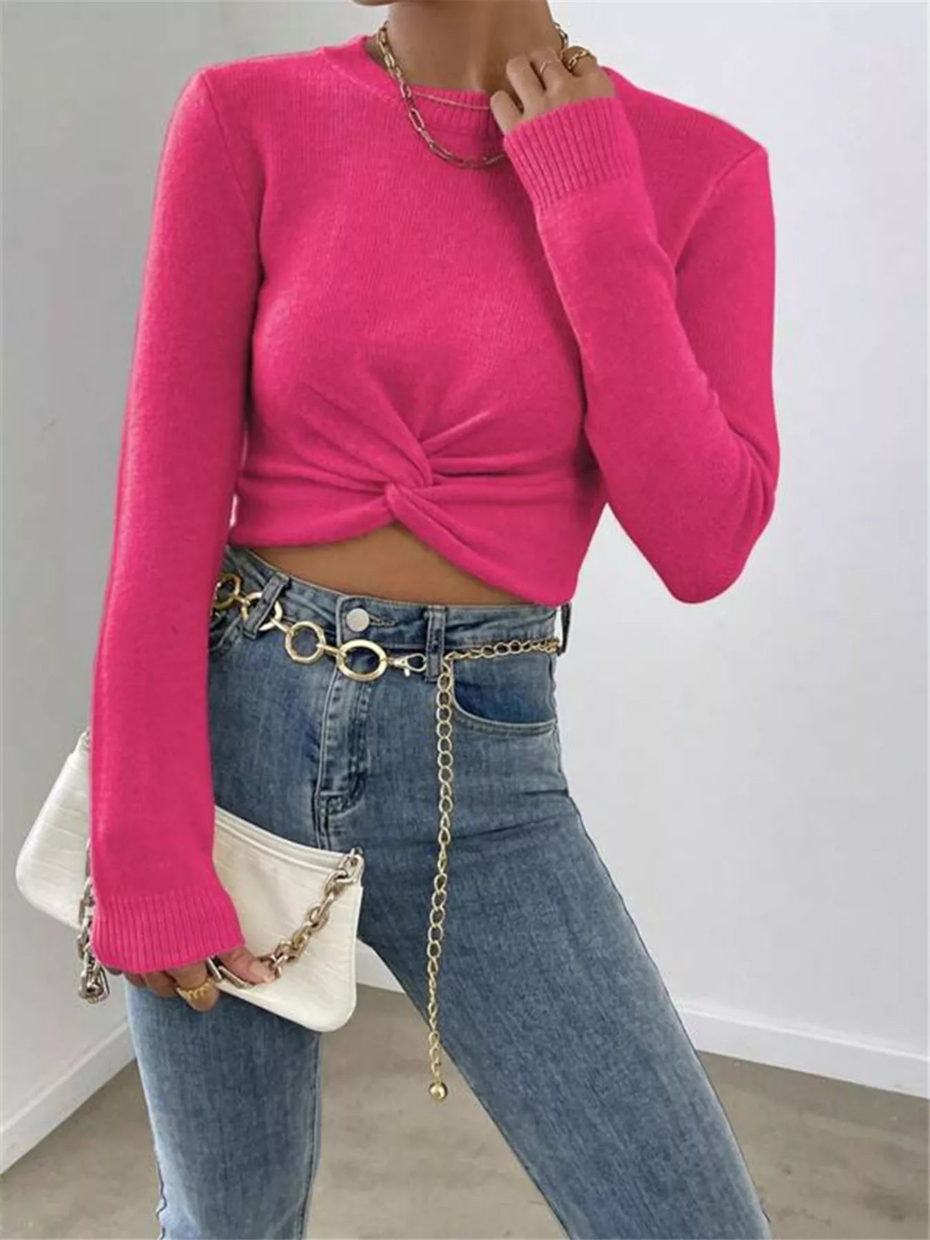 Twisted Front Cropped Knit Top OutfitFlow