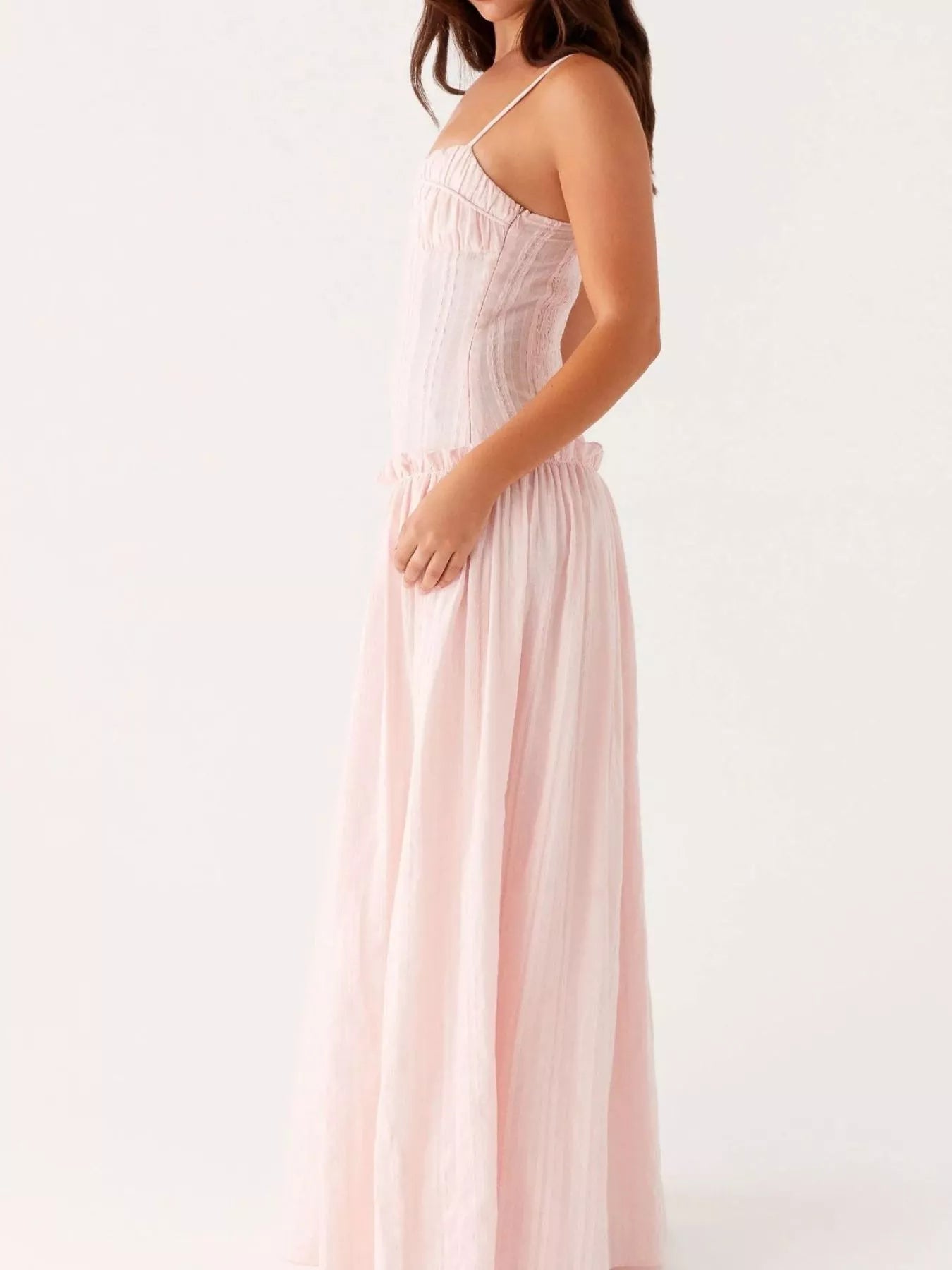Frill Spaghetti Strap Maxi Dress OutfitFlow