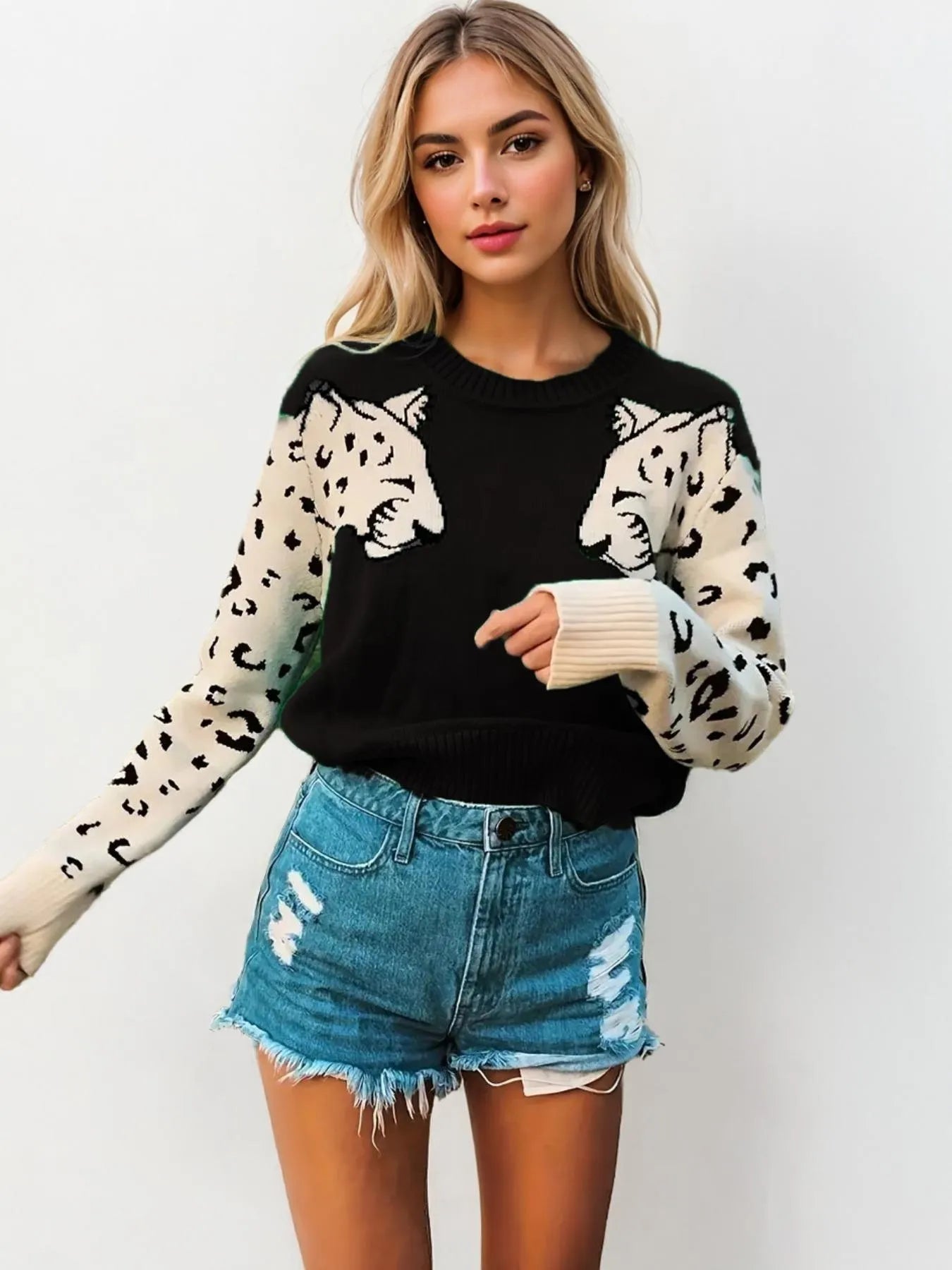 Leopard Round Neck Sweater OutfitFlow