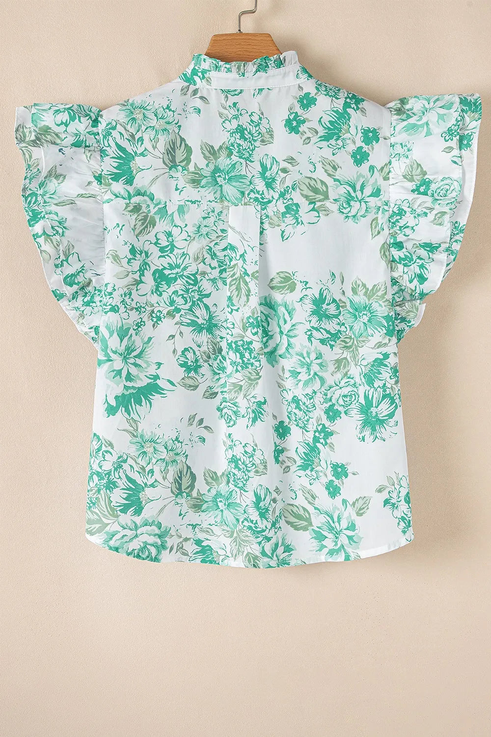 Printed Ruffled Sleeve Button-Up Blouse OutfitFlow