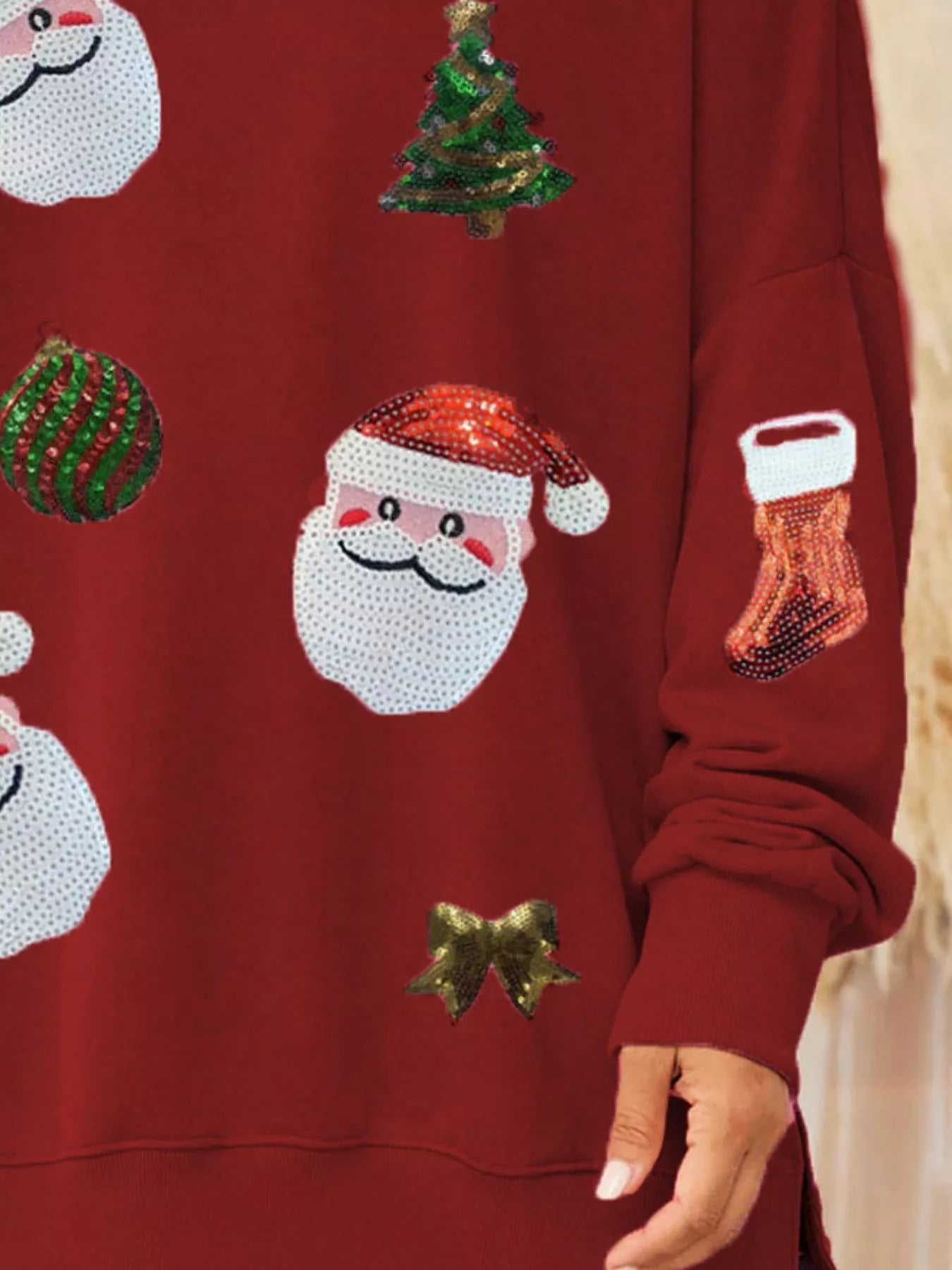 Christmas Santa Round Neck Long Sleeve Sweatshirt OutfitFlow