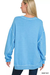 Zenana Full Size French Terry Pigment Dye & Enzyme Washing Pullover Plus Size OutfitFlow