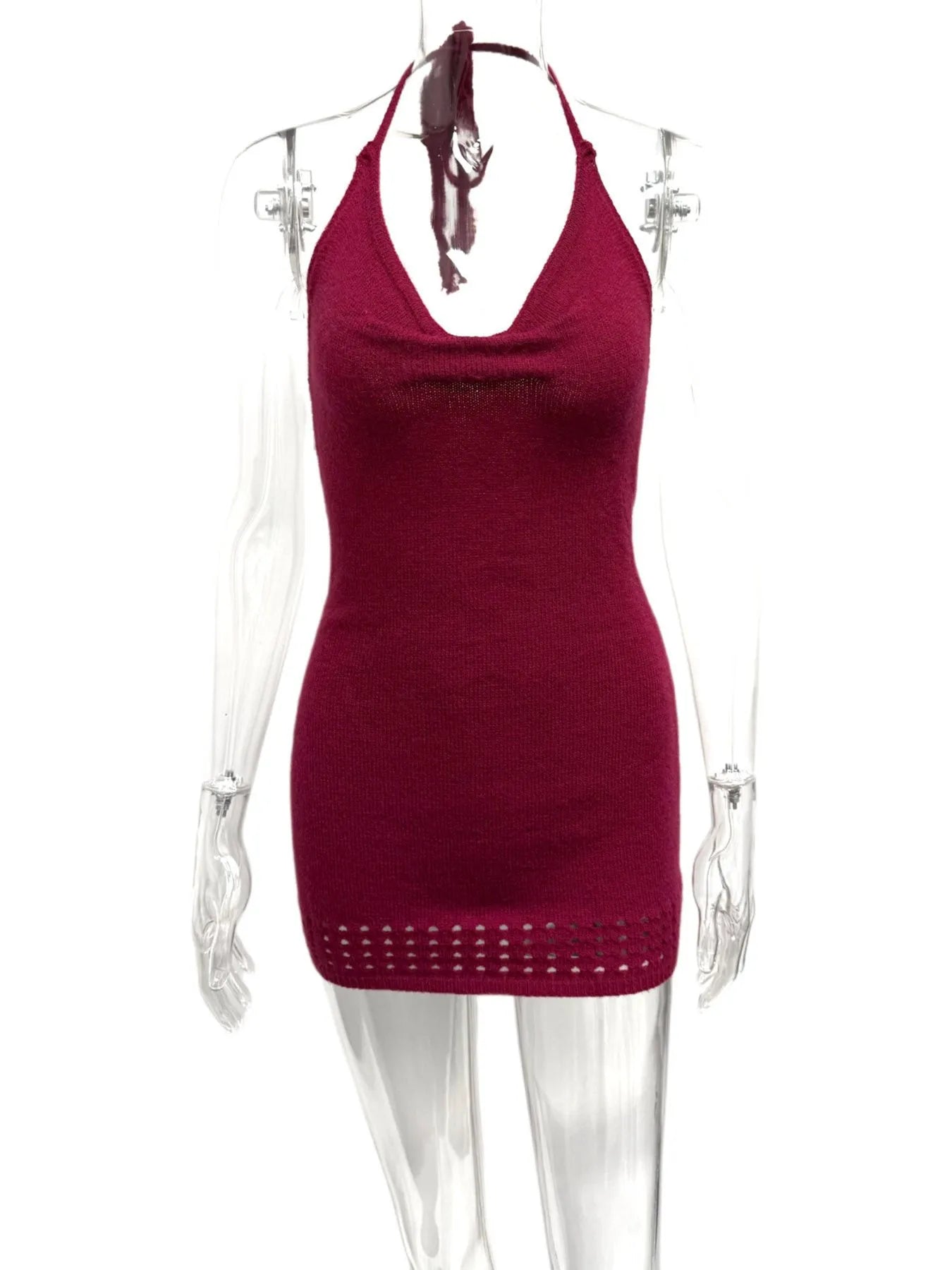 Openwork Halter Neck Knit Cami Dress OutfitFlow