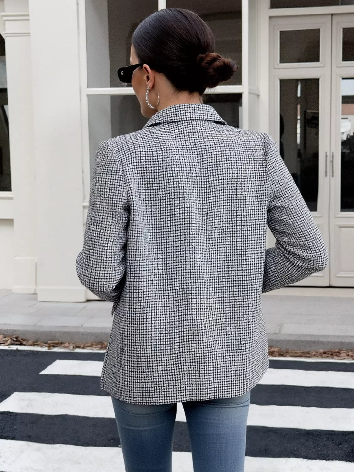 Houndstooth Patterned Double-Breasted Blazer OutfitFlow