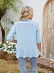 Eyelet Open Front Three-Quarter Sleeve Top OutfitFlow