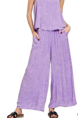 Zenana Woven Acid Crinkle Washed Cami & Pants 2 Piece Set OutfitFlow