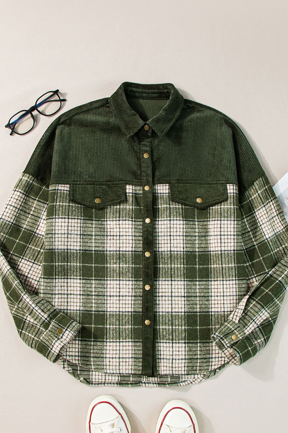 Outfit Flow - Snap Down Collared Neck Plaid Jackets