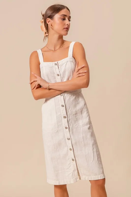 SO ME Button Down Pocket Front Pinafore Dress OutfitFlow