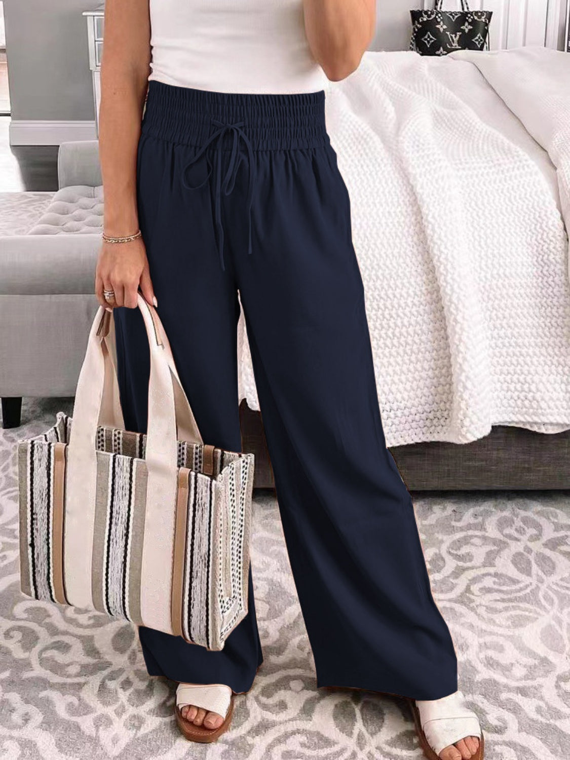 Outfit Flow - Full Size Drawstring High Waist Wide Leg Pants