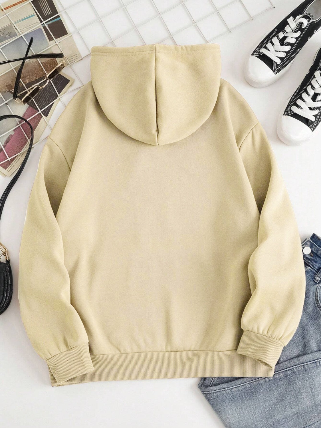 Drawstring Dropped Shoulder Hoodie OutfitFlow