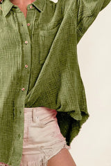 BiBi Raw Edge Detailed Mineral Washed Loose Fit Shirt OutfitFlow