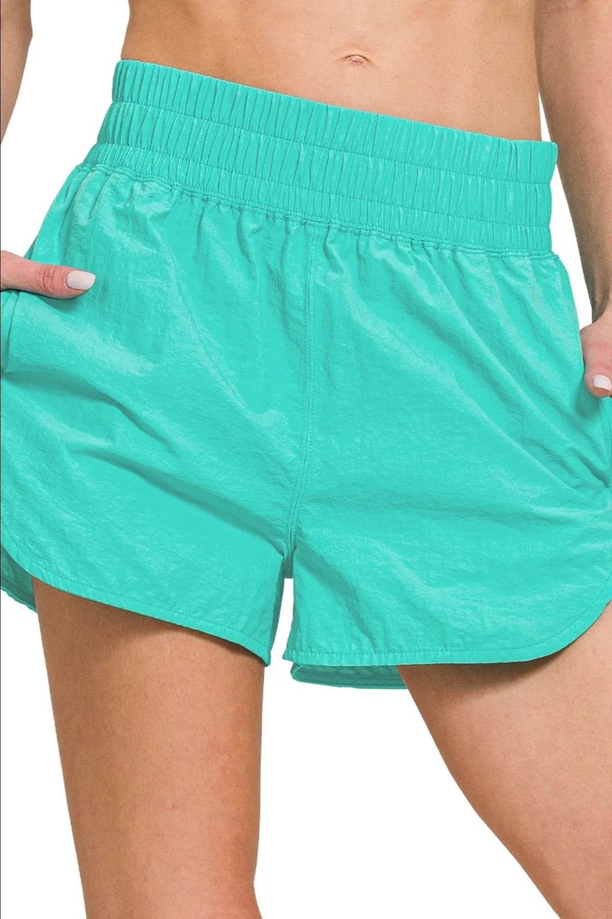 Zenana Windbreaker Smocked Waistband Running Shorts OutfitFlow