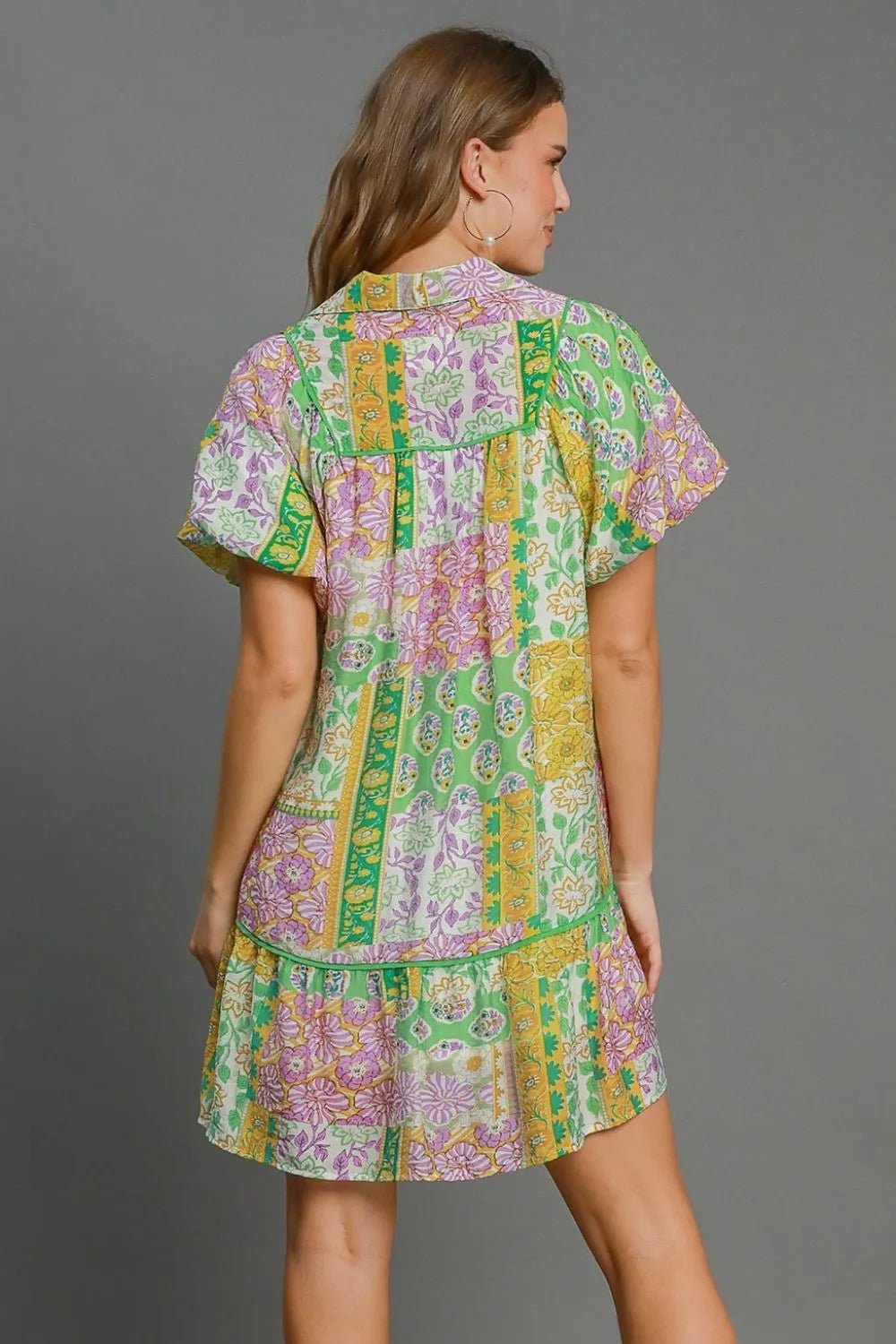 Umgee Full Size Smocked Floral Puff Sleeve Mini Dress Plus Size OutfitFlow