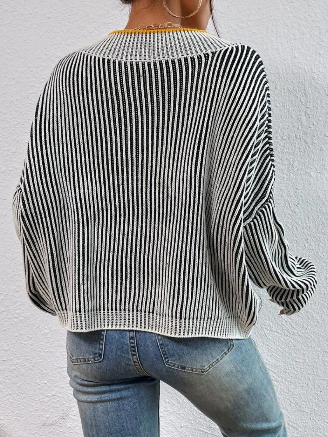 Outfit Flow -  Striped V-Neck Long Sleeve Sweater