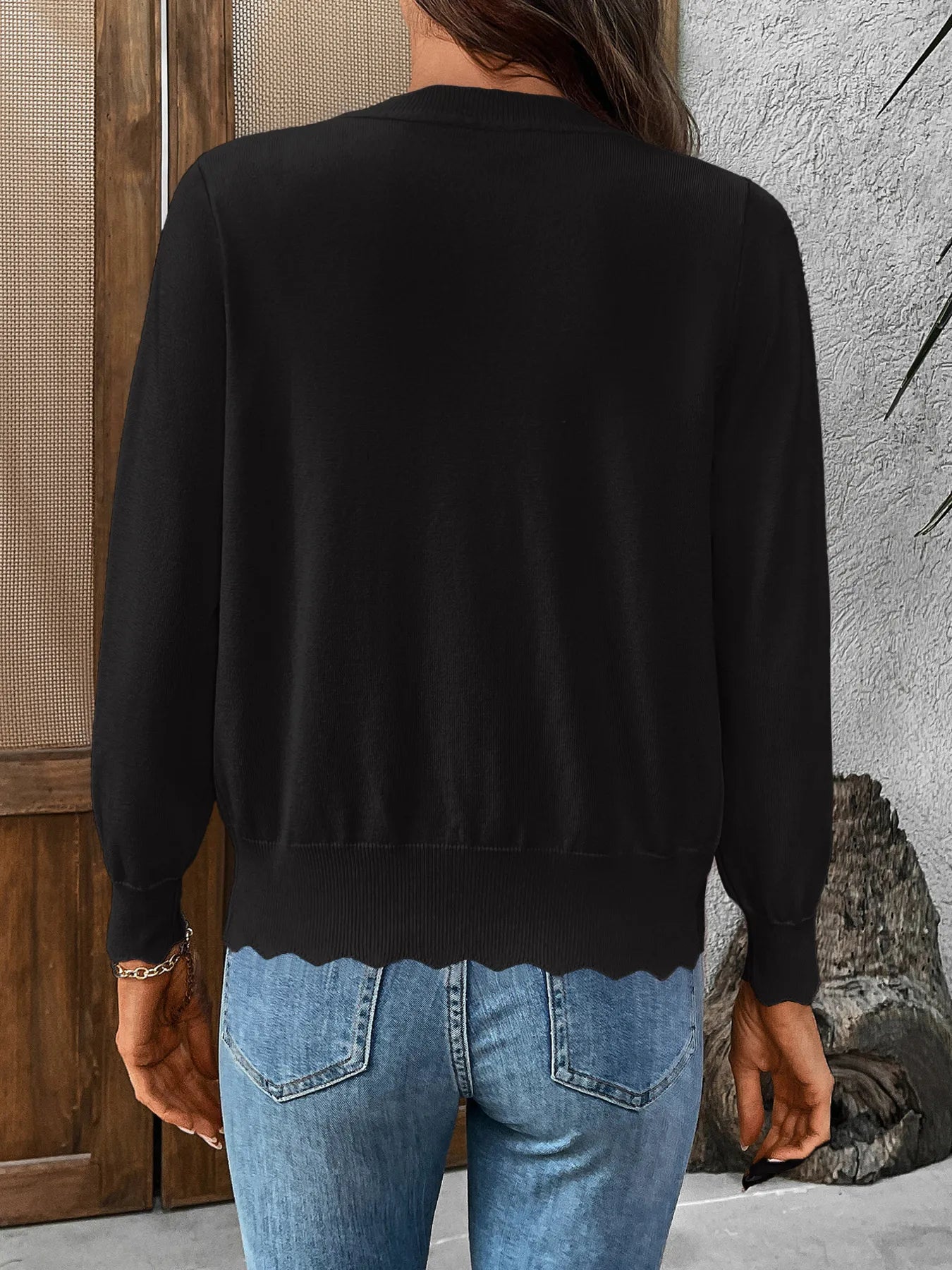 Ribbed Edge Button-Up Knit Cardigan OutfitFlow