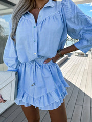 Striped Shirt and Skirt Set with Ruffle Details OutfitFlow