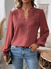 Lace Trim Long Sleeve Blouse OutfitFlow