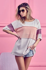 BiBi Thermal Rib Top with Bella Rib Color Block APRICOT CORAL OutfitFlow