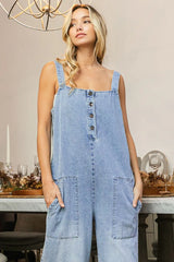 BiBi Washed Denim Buttoned Overall Jumpsuit OutfitFlow