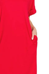 Zenana Rolled Short Sleeve Round Neck Dress OutfitFlow