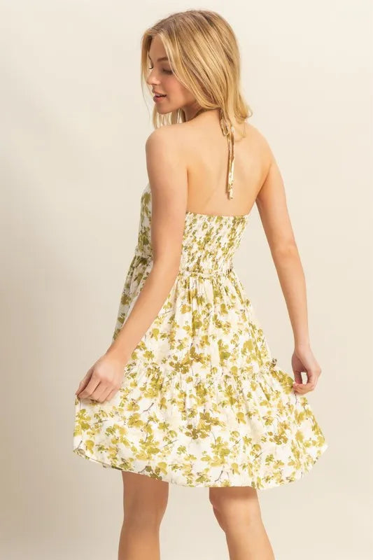 HYFVE Floral Print Halter Neck Tiered Mini Dress OutfitFlow