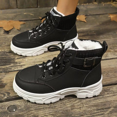 Plush Lining Lace Up Boots Trendsi