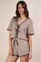 VERY J Wave Trim Detail Knit Top & Shorts Set OutfitFlow