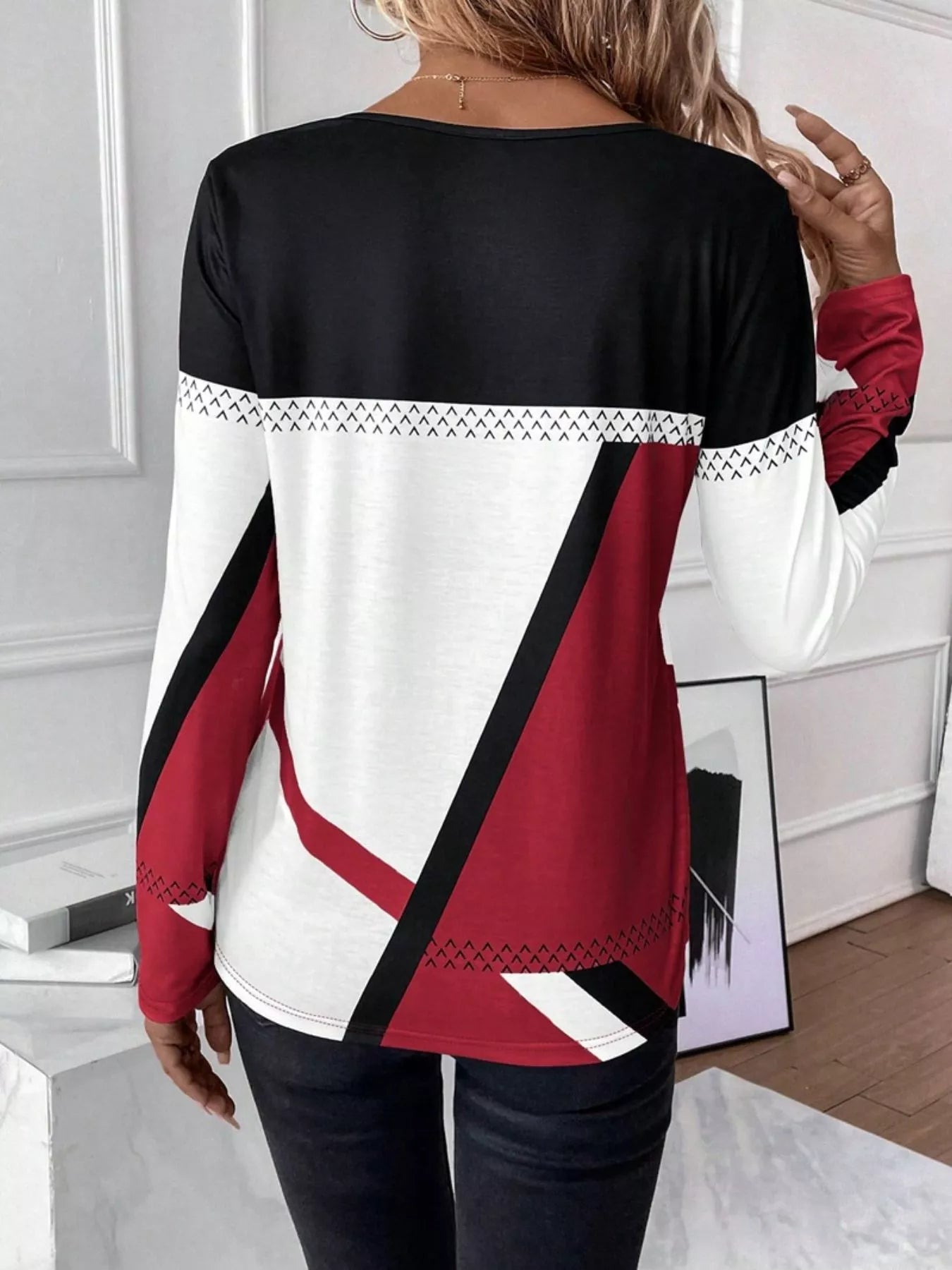 Color Block Long Sleeve T-Shirt OutfitFlow