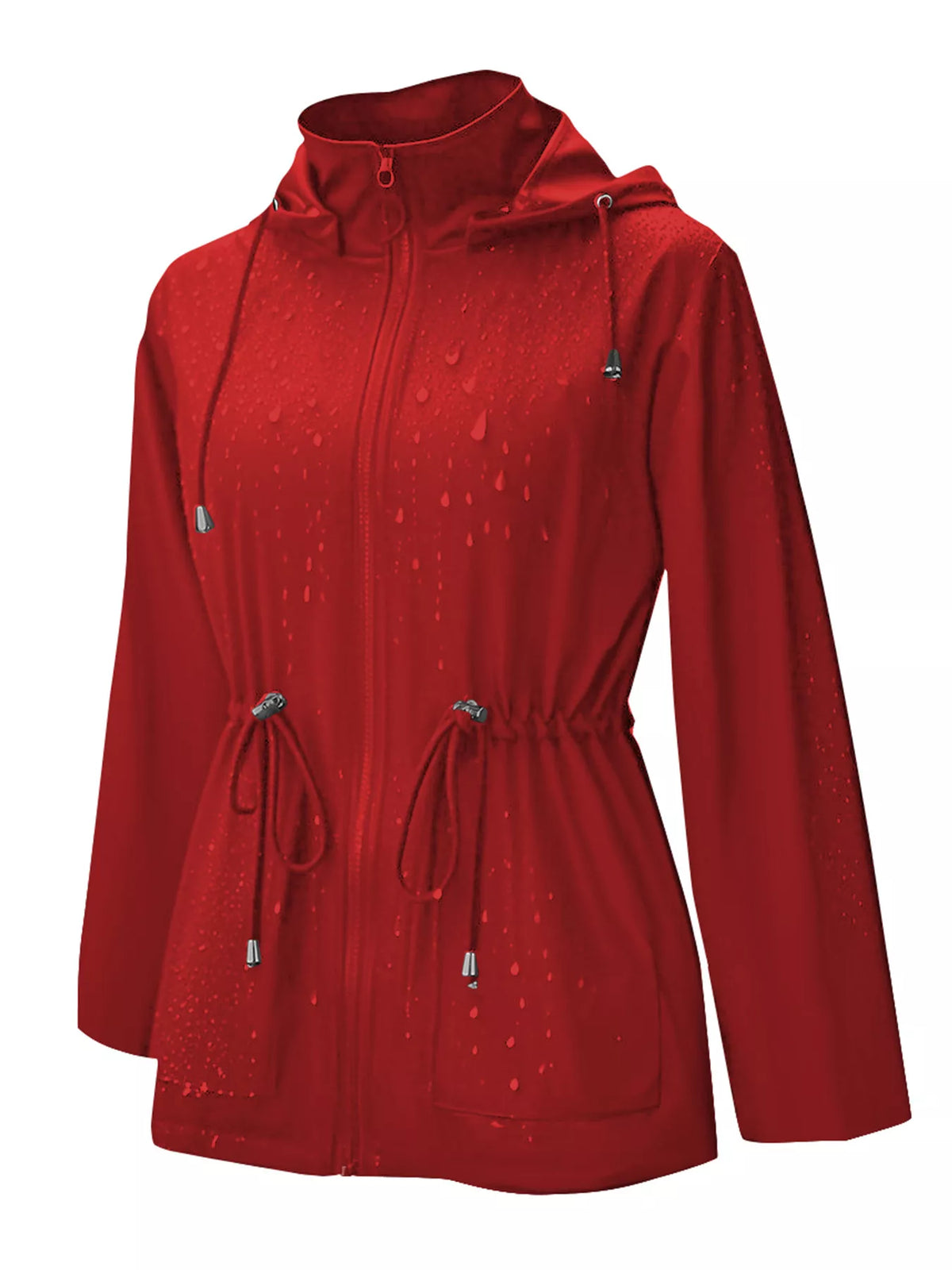 Zip Up Waterproof Hooded Outerwear Red OutfitFlow