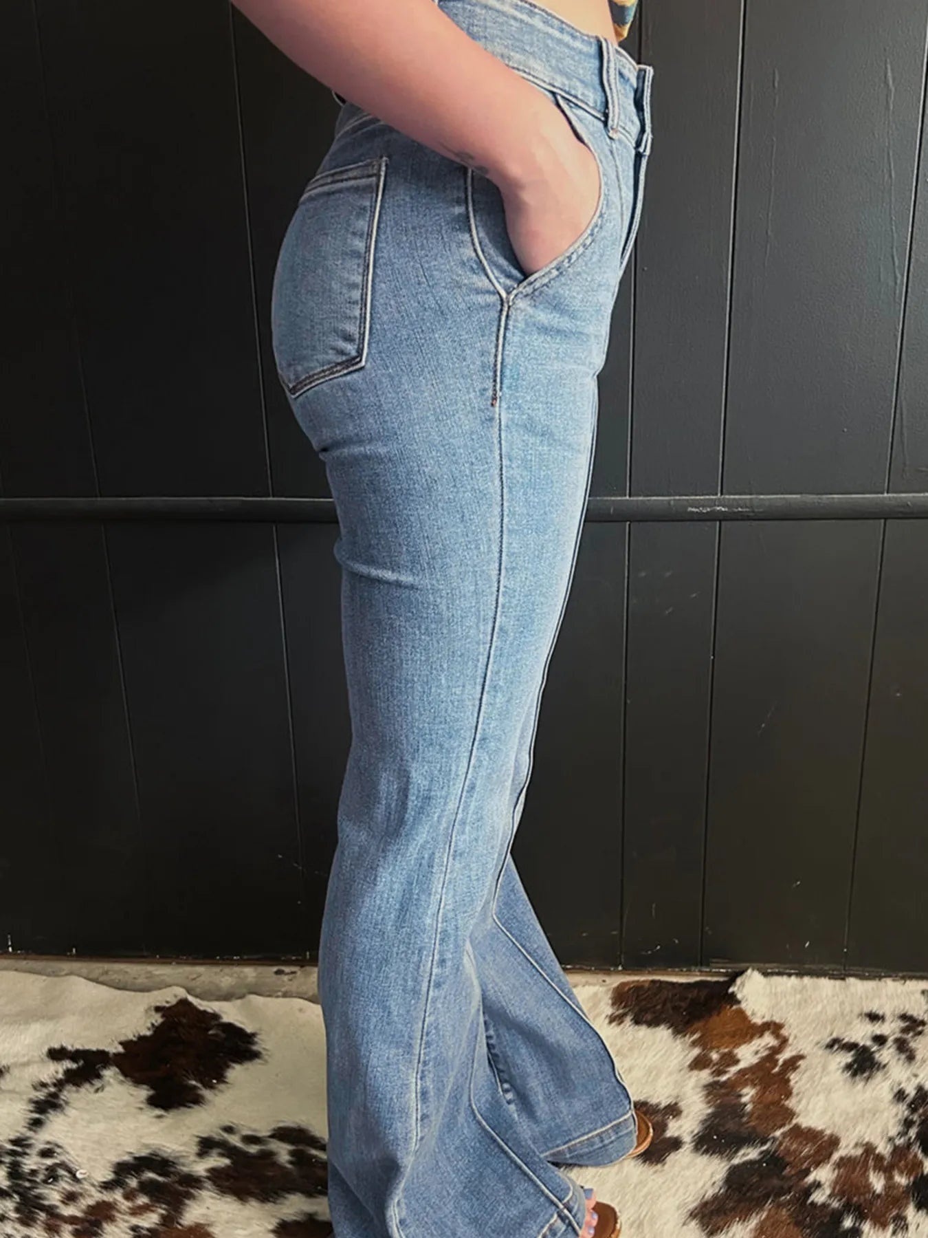 High-Waisted Flare Jeans with Seam Detail OutfitFlow