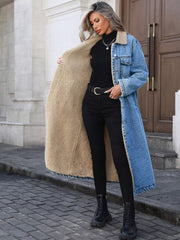 Sherpa Lined Longline Denim Jacket OutfitFlow