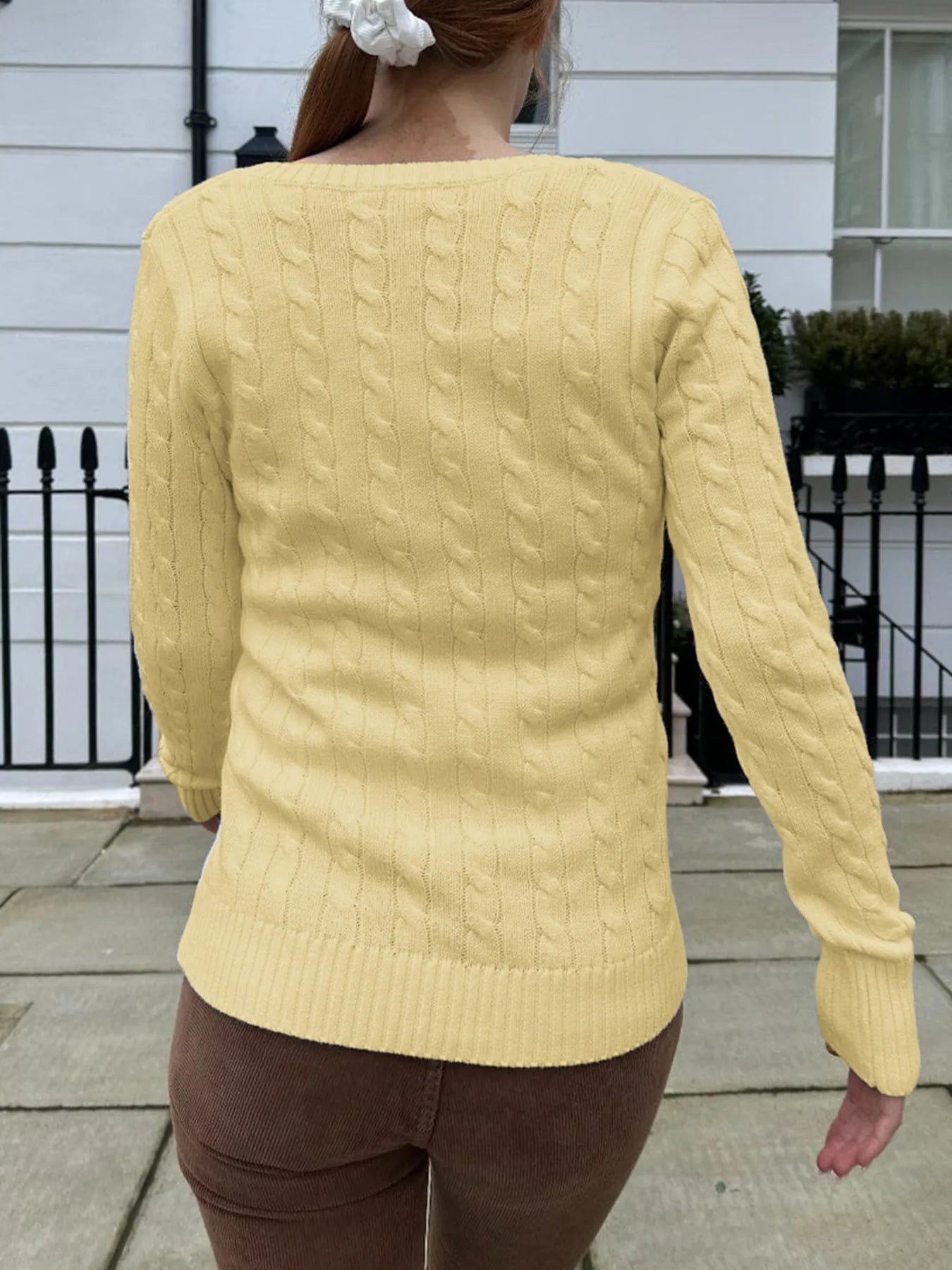Cable Knit V-Neck Sweater Trendsi