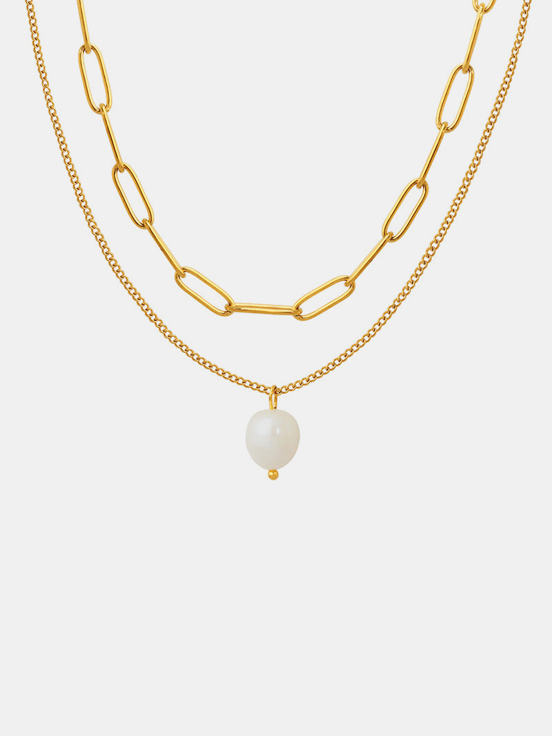 Outfit Flow - Freshwater Pearl Titanium Steel Double-Layered Necklace