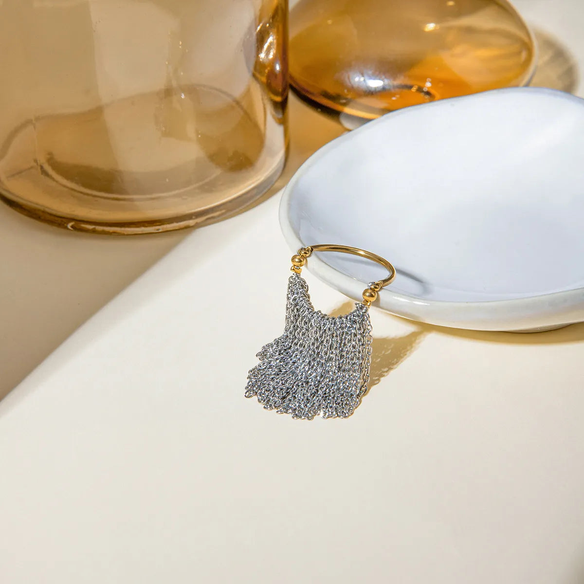 Stainless Steel Tassel Chain Dangle Ring OutfitFlow