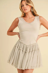 Frill Sleeveless Drop Waist Mini Dress OutfitFlow