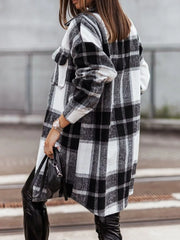 Button Down Collared Neck Plaid Flannel Shacket Trendsi