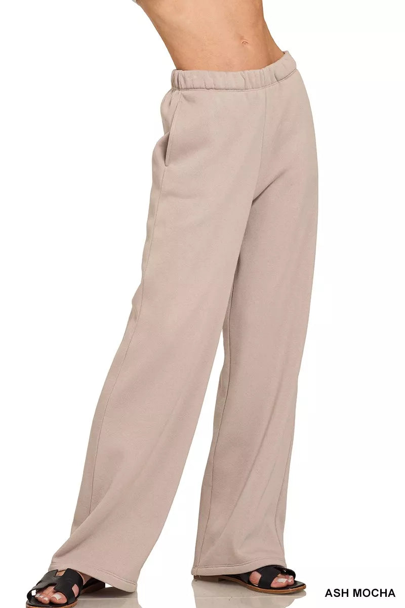 Zenana Fleece Sweatpant with Pockets ASH MOCHA OutfitFlow