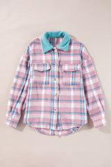 Plaid Collared Neck Flap Pockets Shacket