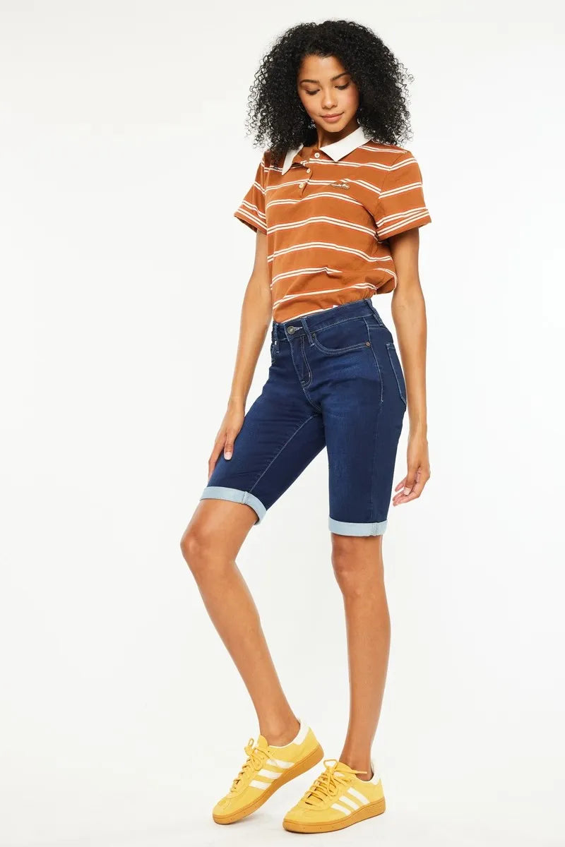 Kancan Mid Rise Bermuda Denim Shorts OutfitFlow