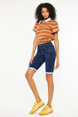 Kancan Mid Rise Bermuda Denim Shorts OutfitFlow