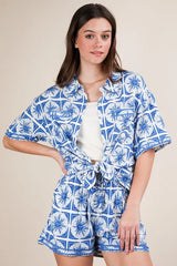 VERY J Full Size Tropical Printed Shirt Top and Shorts Set Plus Size OutfitFlow