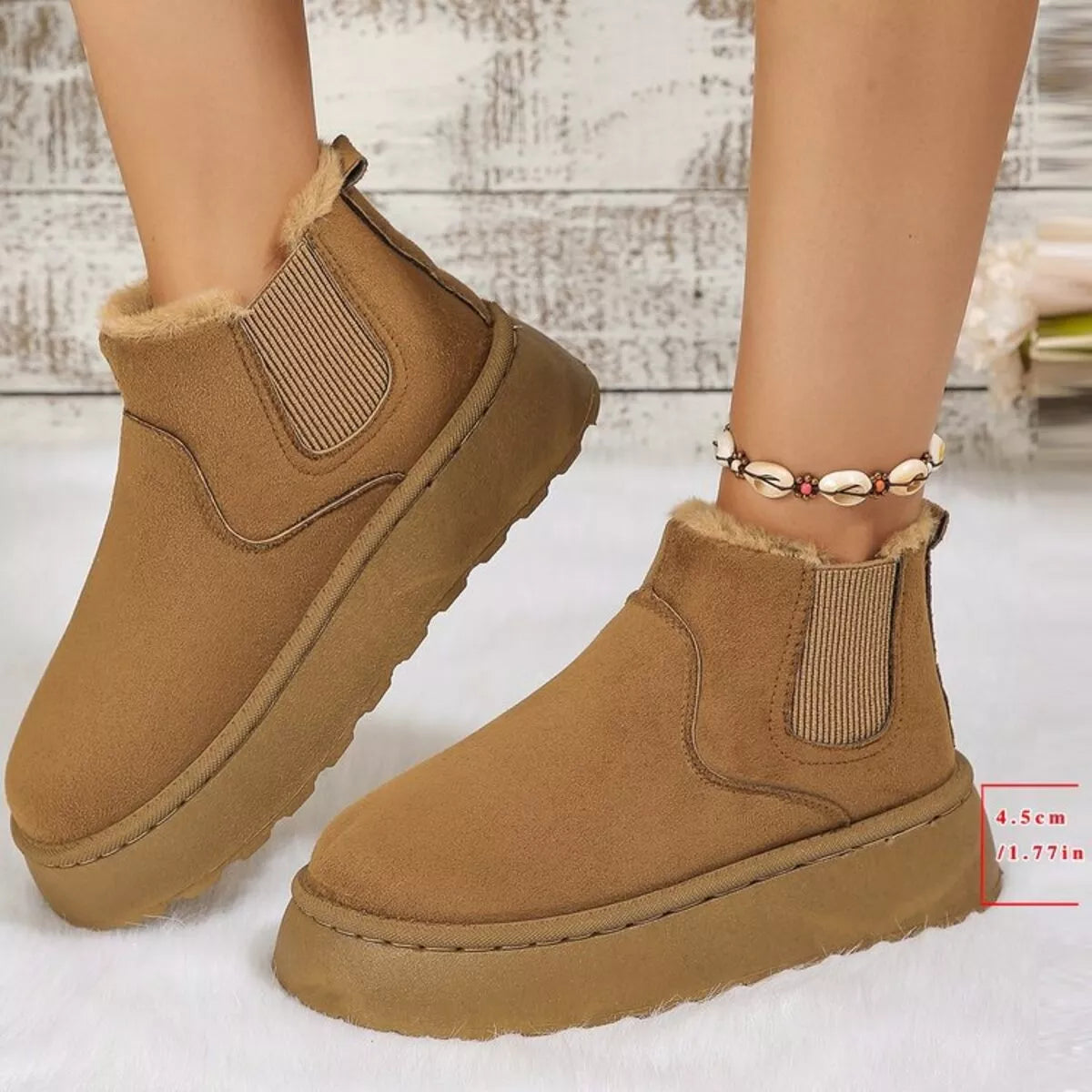 Round Toe Platform Ankle Boots Caramel Trendsi