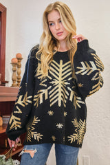 Outfit Flow - And The Why Foil Snowflake Round Neck Sweater