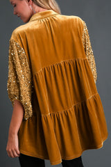 Outfit Flow - Umgee Sequin Detail Tiered Back Half Sleeve Shirt