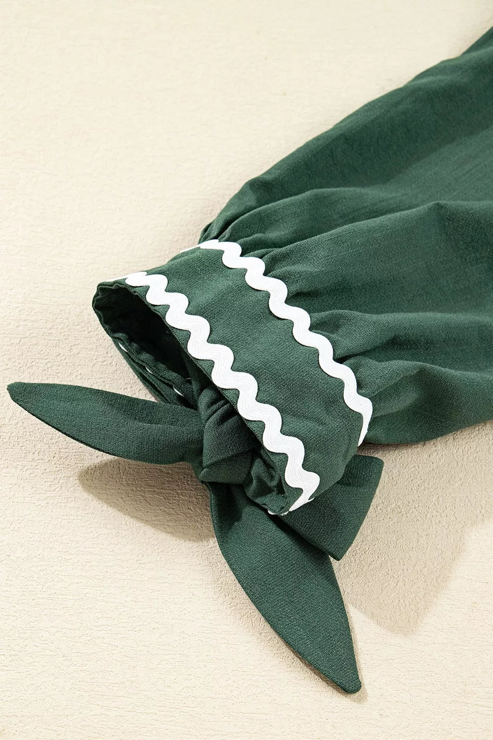 Contrast Ricrac Trim Button V Neck Knotted Bracelet Sleeve Shift Dress OutfitFlow