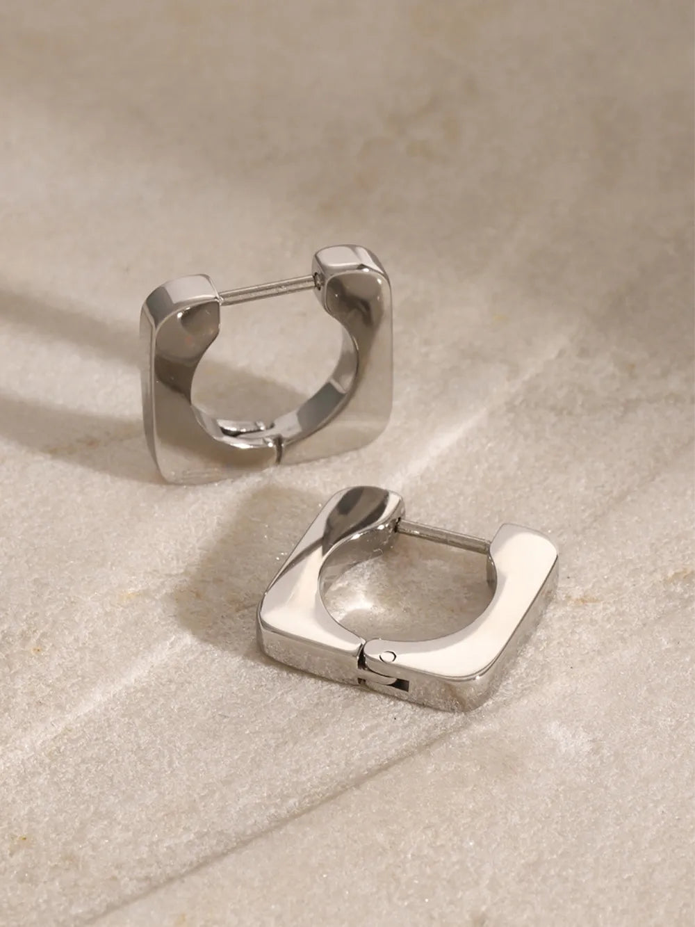 18K Gold-Plated Stainless Steel Square Earrings Silver One Size OutfitFlow