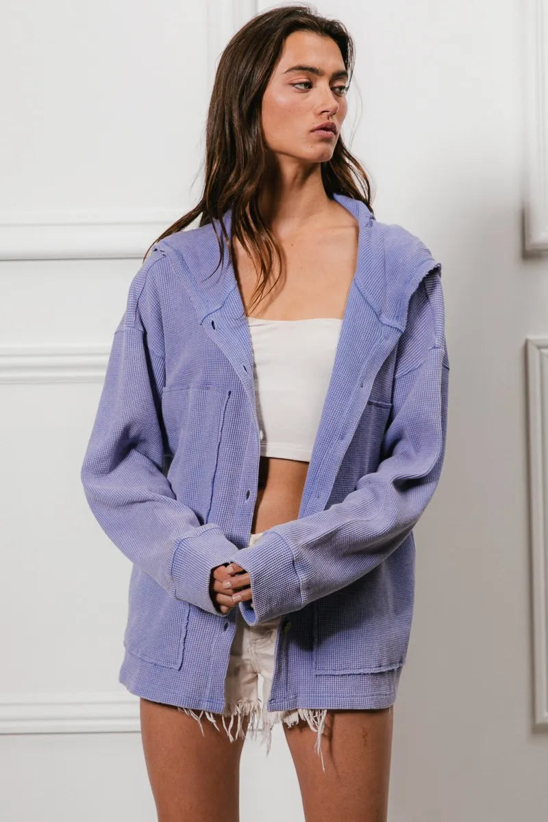 BiBi Washed Waffle Thermal Hooded Jacket OutfitFlow