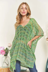 ADORA Crochet Cover Up Tunic Top GREEN One Size OutfitFlow